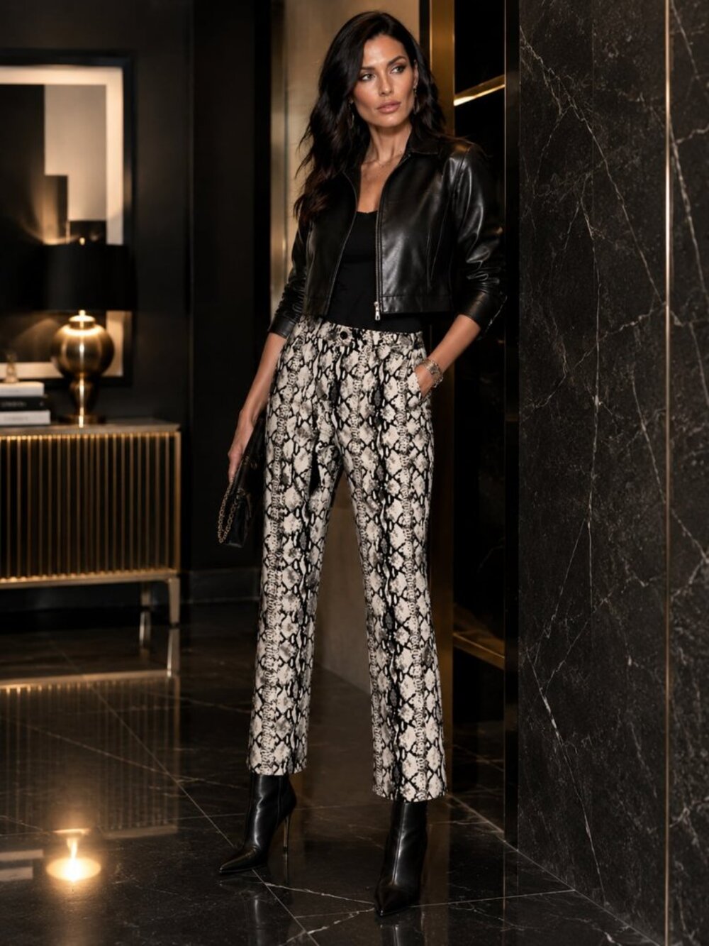 NWT FRAME DENIM Le Crop Mid-rise Boot Cut Python Jean White\Black 27 MSRP $258
